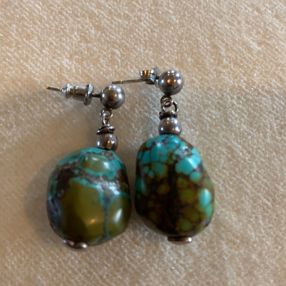Unique handmade turquoise and silver drop earrings